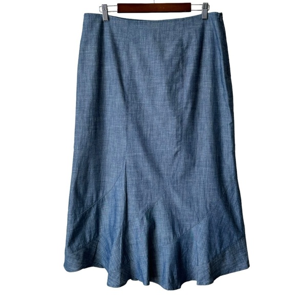 Tatum & Olivia Dresses & Skirts - Tatum & Olivia Linen Maxi Skirt Lined Blue Godet Hem Academia Women’s Size 10/12
